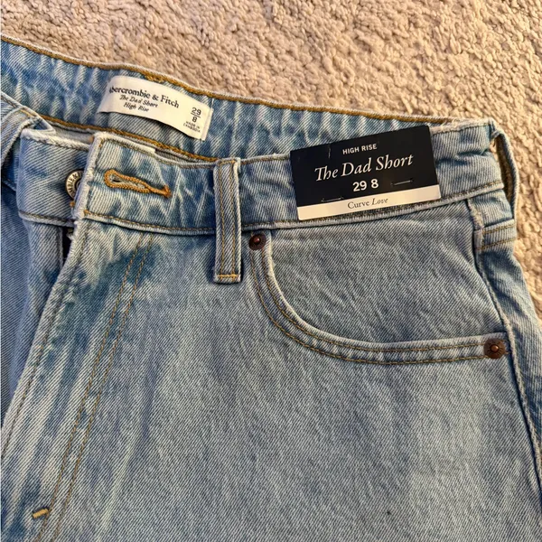 Abercrombie & Fitch Light Blue Denim High-Rise Shorts - Image 2