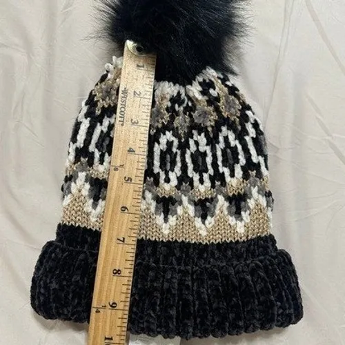 Free People Chalet Fairisle Pom Beanie Hat Black/Gold Metallic Combo One Size‎ - Image 10