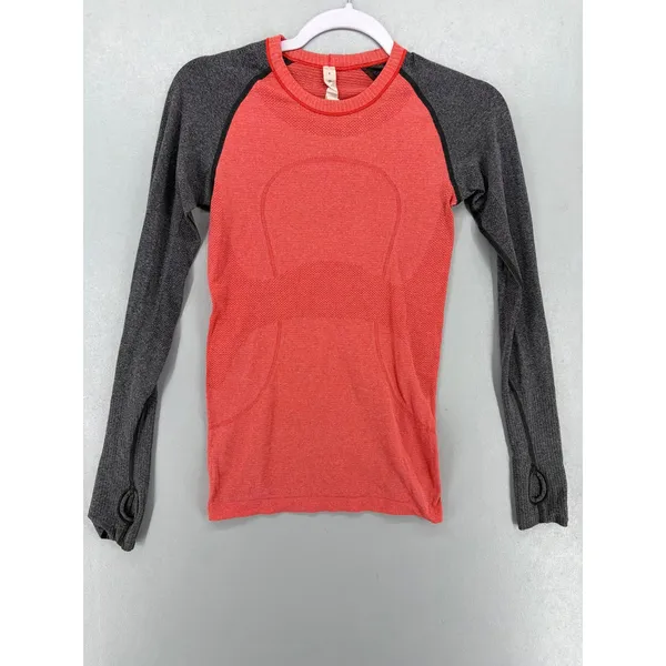 Lululemon Womens Swiftly Tech Long Sleeve‎ Red Gray Colorblock 4 - Image 2