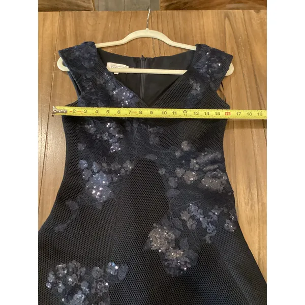 rickie freeman teri jon a line navy sleeveless floral sequin Mini dress 2 - Image 8