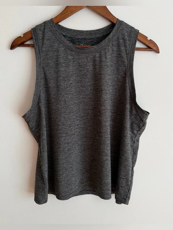 Quince Flowknit Breeze Muscle Tank Top Heather Charcoal Grey Large L - Image 6
