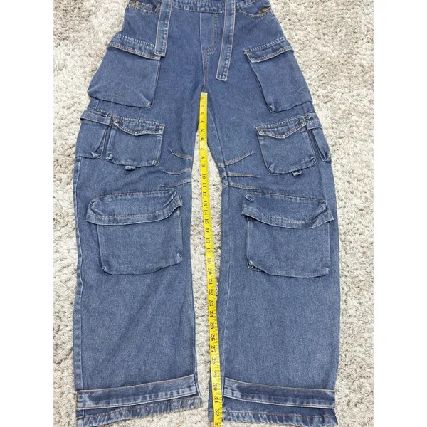 N.1LA Women’s Barrel Leg Denim Overalls Size M Y2K Cargo Jeans Multi Pocket - Image 12