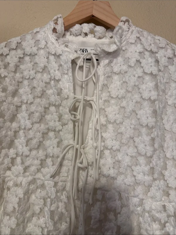 ZARA TEXTURED WEAVE MINI DRESS WHITE Size XS - Image 6