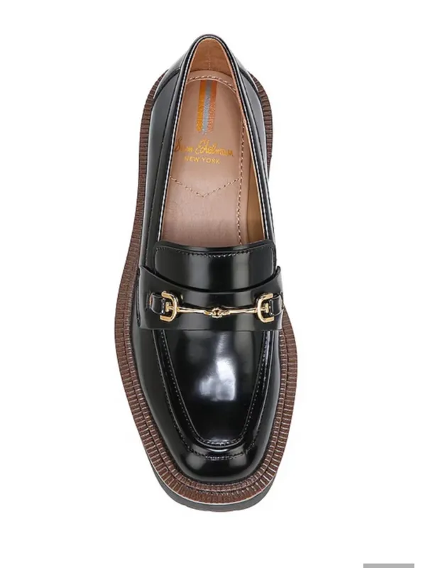 Sam Edelman Black Patent Lug Sole Loafer with Gold Bit - Image 2