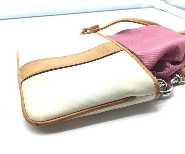 COACH white canvas w/brown trim wristlet - Image 11