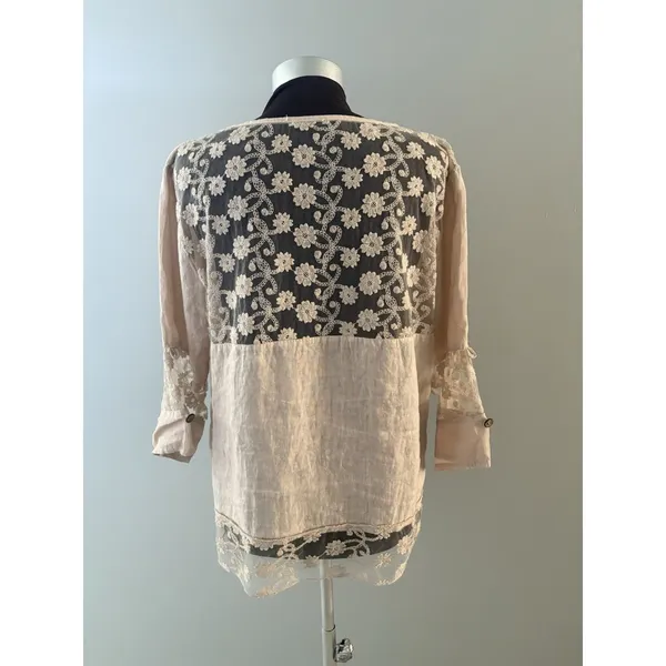 Linen Blouse Jacket Womens XL Blush Pink Lace Detail Boho Fairy Whimsy Coquette - Image 4
