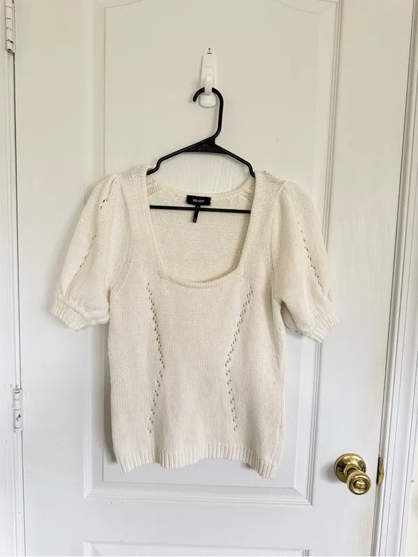 Me + Em Chunky Cotton Square Neck Top White Size XS - Image 5