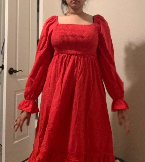 Square Neck Flare Sleeve Ruffle Hem Dress - Image 2