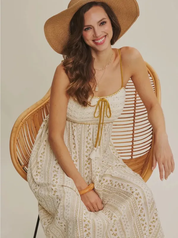 Gold Bohemian Crochet Cotton Maxi Dress - Image 2