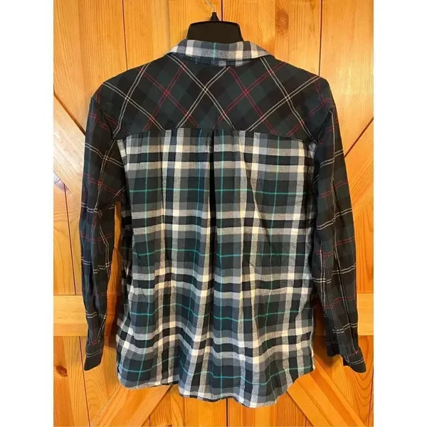 EDDIE BAUER Boyfriend Fit Flannel Shirt Button Up Green Plaid Women's Size Large - Image 5
