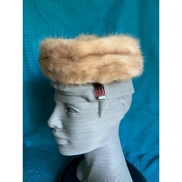 Vintage pill box hat fur with combs Brown - Image 2