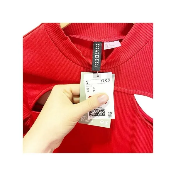 H&M‎ Caliente Red Bodycon Cutout Ribbed Mini Dress S Long Sleeved NEW - Image 5
