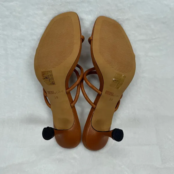 Matiko Arlo Heeled Mules Strappy Square Toe Cognac‎ Brown Heels Size 38 - Image 9
