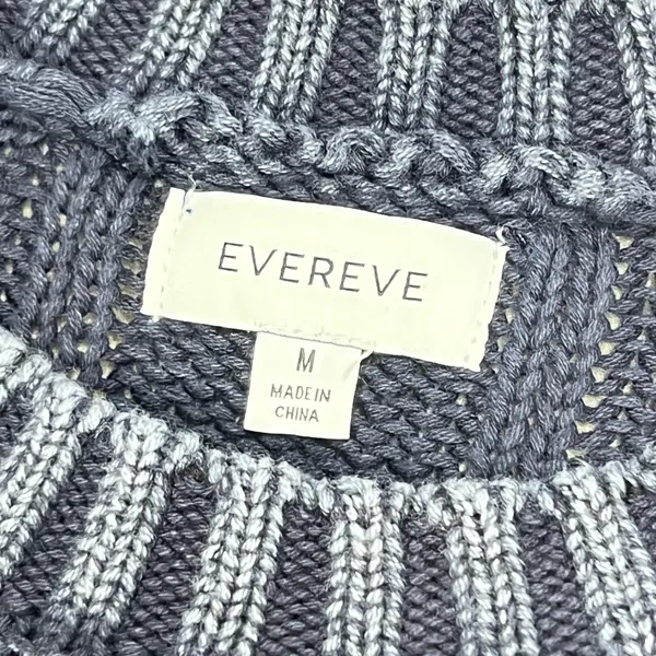 Evereve Distressed Cable Knit Cotton Sweater Navy Blue Sz M‎ EUC Fisherman - Image 2