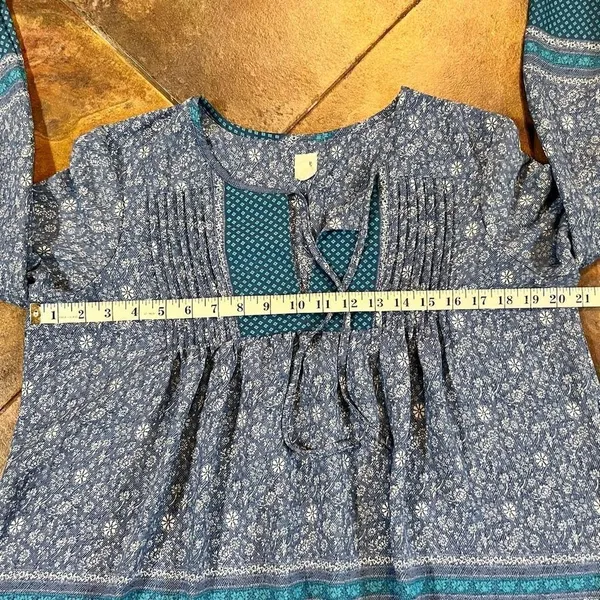 Gap Women’s Floral Blue Boho Peasant Blouse Size Medium - Image 7