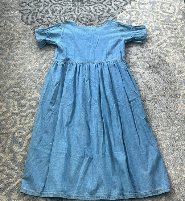 Vintage True Blue Button Down Denim Dress Blue Large - Image 7