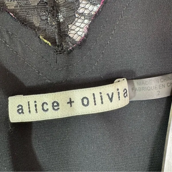 Alice + Olivia Adele Floral Wrap Midi Dress with Lace Trim Black Size 2 - Image 14
