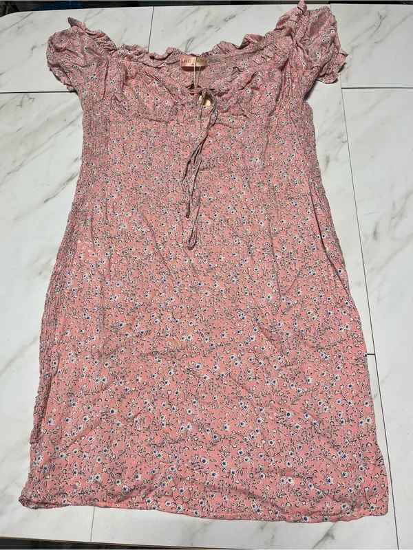 NWT Who I Am Pink Floral Off the Shoulder Ruffle Sleeve tie Front mini dress 10 - Image 3