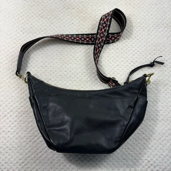 Lucky Brand Black Leather Guitar Embroidered Strap Crossbody Bag Purse Bohemian - Image 4