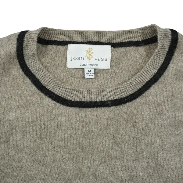 Joan Vass Cashmere Sweater‎ Women's Medium Tan Black Contrast Trim Crew Neck - Image 3