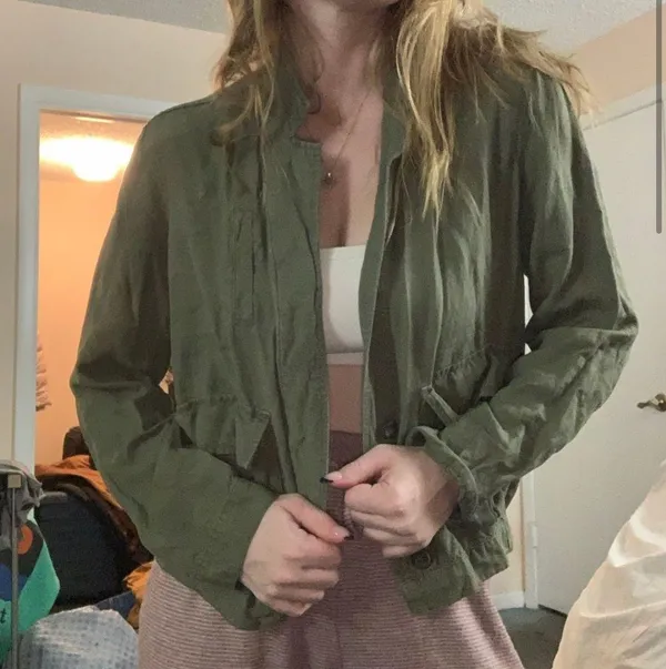 Madewell Olive Green linen blend cargo Jacket - Image 4
