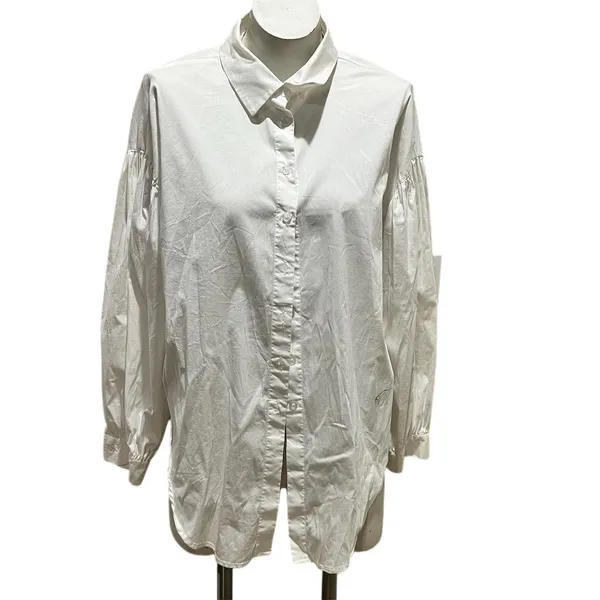 Eloquii Women's Puff Sleeve Button-Down Shirt White Size 14 - Image 3