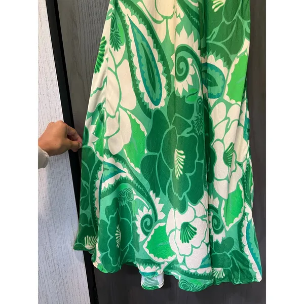 Farm Rio Tropical Cutout Satin Midi Slip Dress Green Size XS Resortwear - Image 11