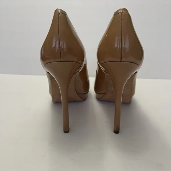 Saks 5th Avenue Patent Leather Platform Peep Toe Heels Tan‎ Nude Womens 10 - Image 6