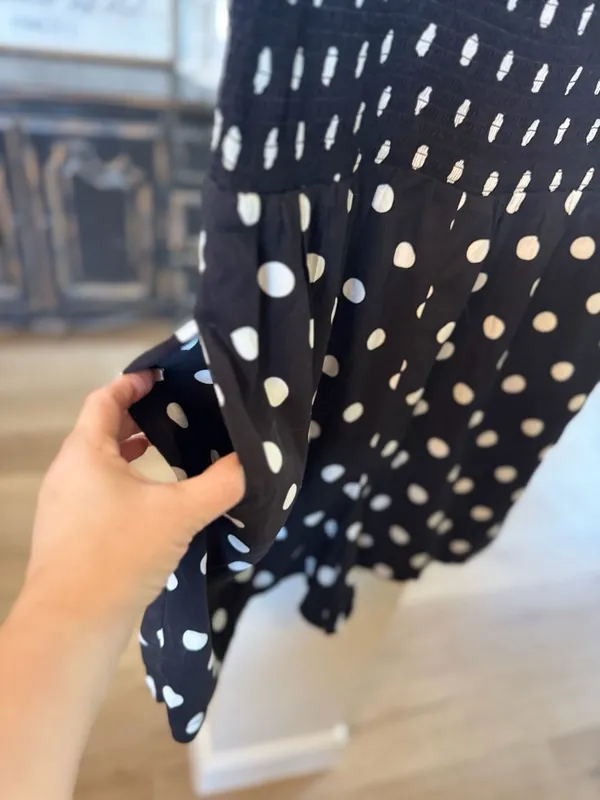 Calvin Klein Polka Dot Smocked Romper Size 14 Black White Sleeveless - Image 3