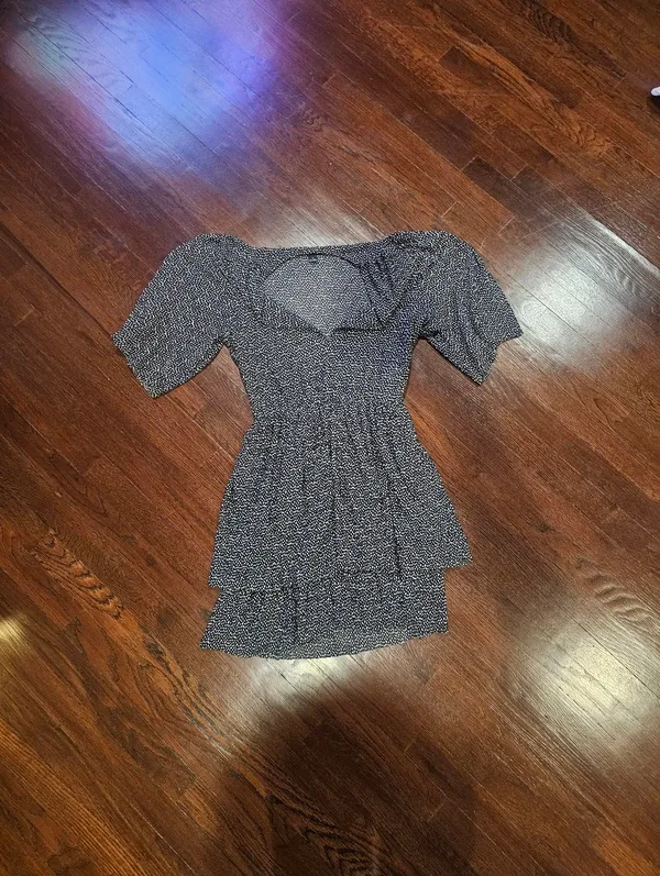Smocked Square-Neck Mini Dress in Black and White - Image 3