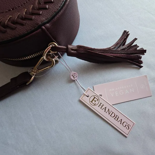 Stylish Round Crossbody Bag in Deep Burgundy Braided Detailing‎ - Image 8