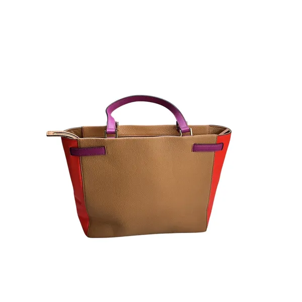 Kate Spade New York‎ Pebbled Leather Colorblock Tote Bag Tan Red Purple - Image 3