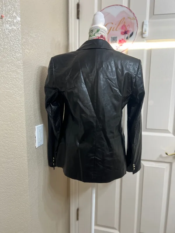 NWOT Michael Kors Faux Leather Double Breasted Blazer Black Size 8 - Image 3