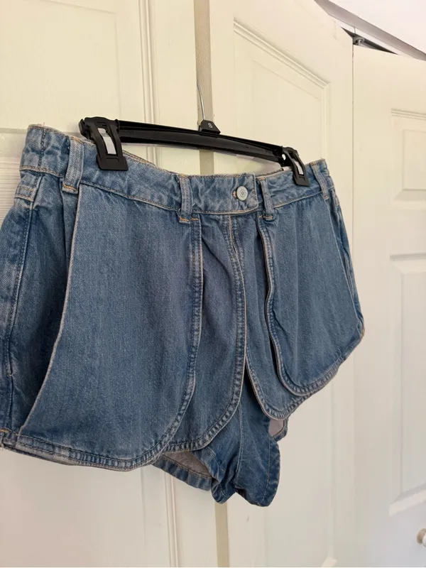 NWOT Free People We the Free Prince Street Denim Micro Shorts Overlay Size 31 - Image 6