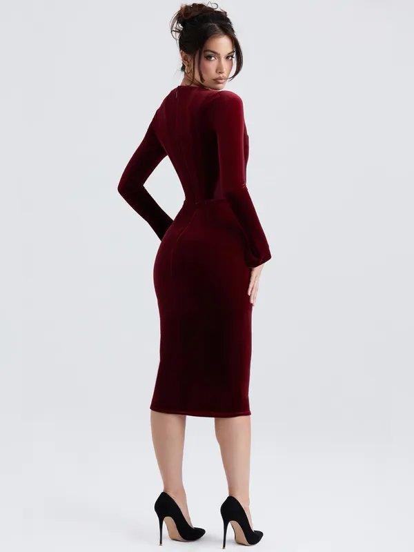 House of CB Solaine Velvet Corset Gown S Burgundy Gothic Vampire - Image 5