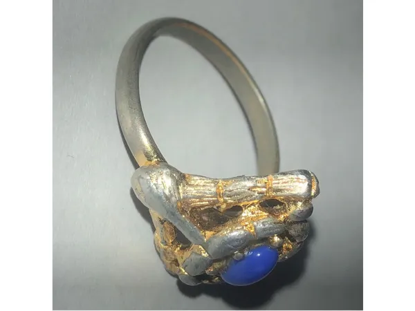 Vintage Gold Tone Boho Statement Ring with Blue Stone - Image 3