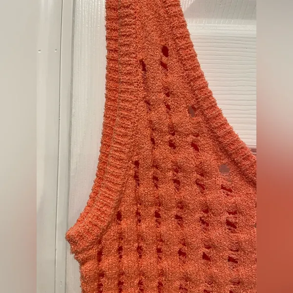 NWT Uncharted Threads Size L Coral Stretchy Knit Crochet Terry Cover Up Dress - Image 8