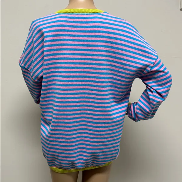 Lillusory Turquoise & Pink Henley Sweater with Green Accents size L - Image 5