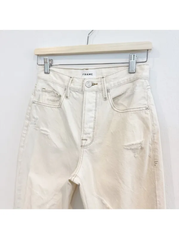 Frame Jeans Size 25 Off White Distressed High‎ Rise Button Fly Rigid Alternative - Image 4