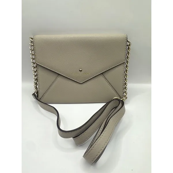 Kate‎ Spade New York Envelope Crossbody Bag Beige Saffiano Leather Gold Chain - Image 14
