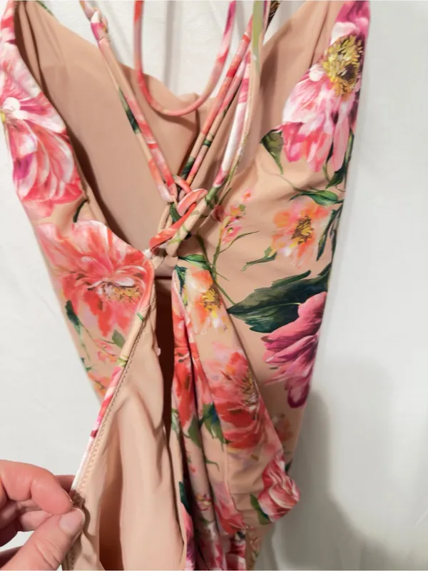 Express Body Contour Lace Up Strappy One Piece Floral Swimsuit size XL - Image 8