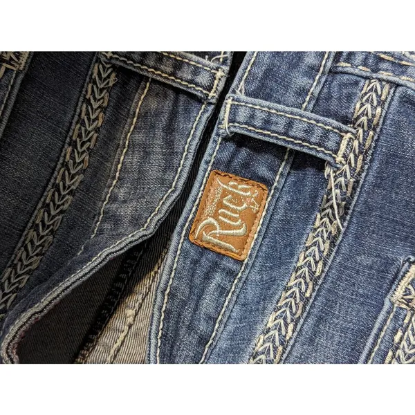 Wrangler Rock 47 Low Rise Skinny Jeans Blue Western Grunge Embroidered Womens - Image 4