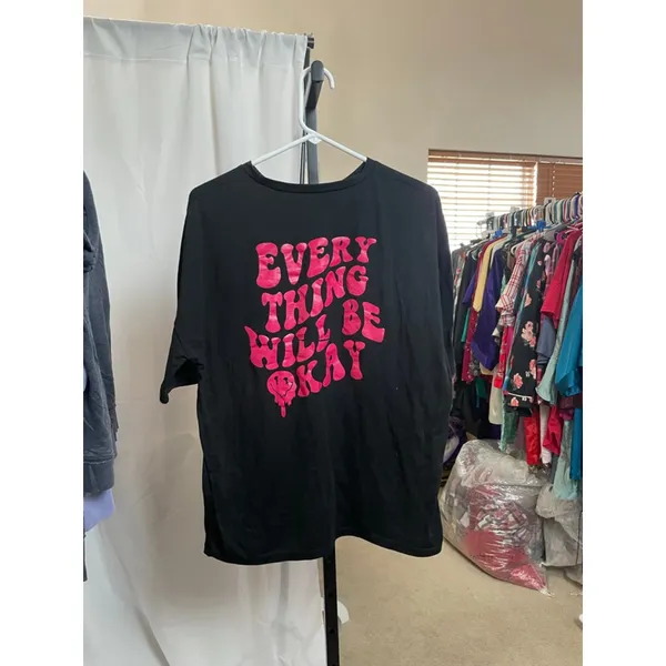 Women's Black Short Sleeve Tee with Pink Graphic, Size M - Image 3