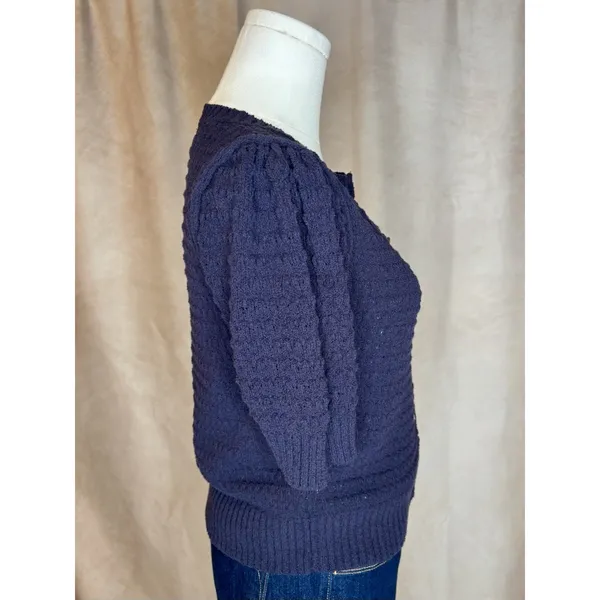 Free Assembly Blue Knit Cardigan Puff Sleeve Cottagecore Sweater Top Small - Image 3