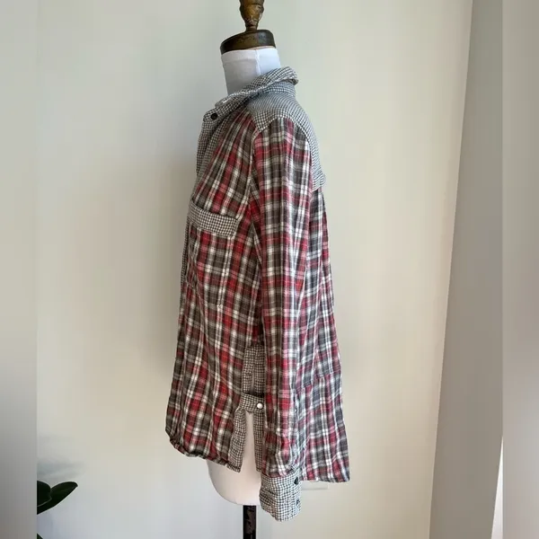 Free People Flannel Shirt Red And Gray Button Down Lined Size S - Image 4