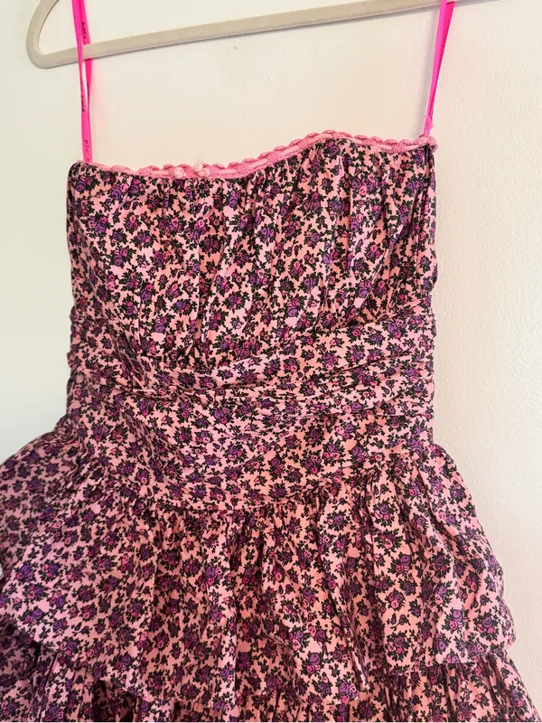 Betsey Johnson Pink Floral Tiered Ruffle Dress - Image 2