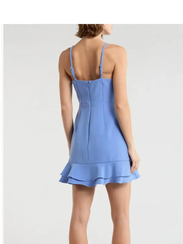 NWT French Connection Whisper Double Frill A-Line Dress 12, BAJA BLUE - Image 4