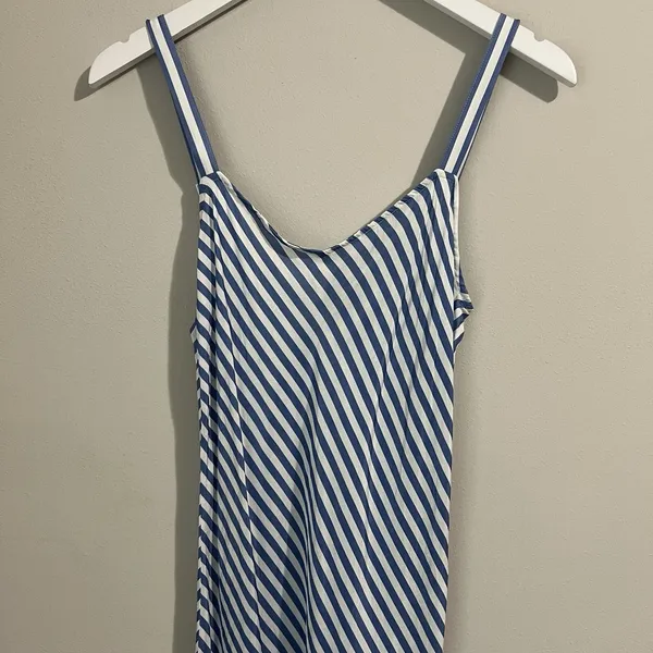 J. Crew Gwyneth Slip Midi Dress Women's 2 Cupro Blend Blue White Striped V-Neck - Image 4