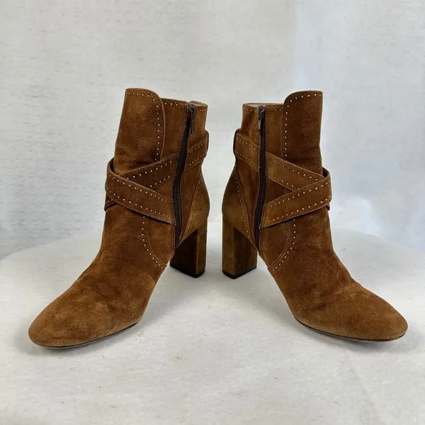 Ann Taylor‎ Brown Suede Studded Buckle Ankle Boots Women 6M Block Heel Moto Boho - Image 4
