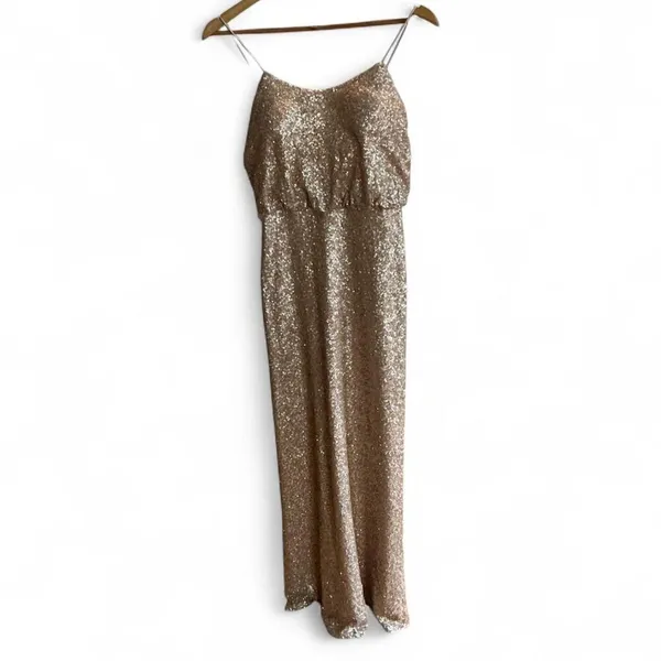 Sorella Vita Gold Sequin Formal Bridesmaid Holiday Dress Gown size 12‎ - Image 2